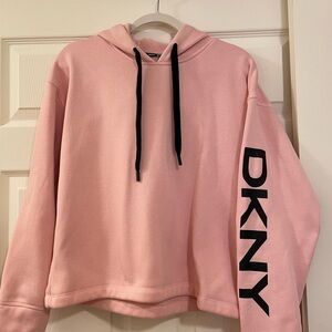 DKNY Women's Pink Hoodie Sweater with Black Accents